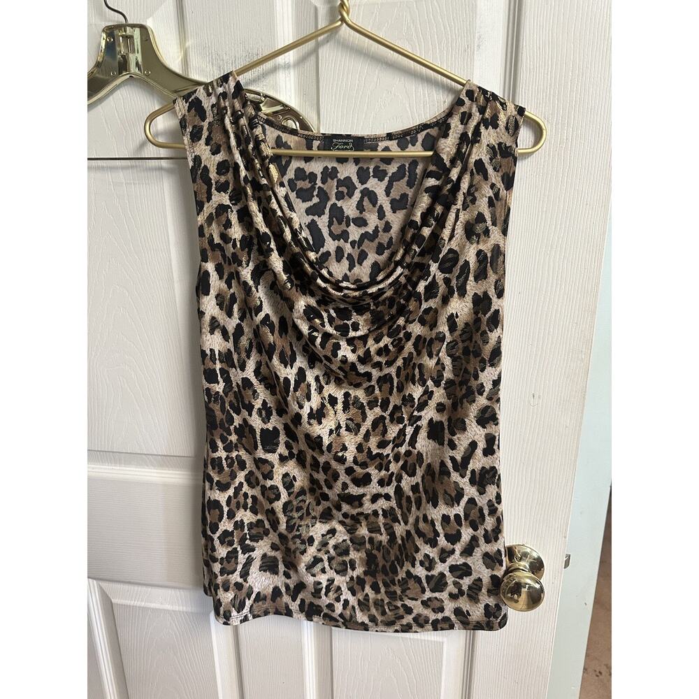 Shannon Ford NY Med Career Top Leopard Cowl Neck Pullover Sleeveless Cheetah 90s